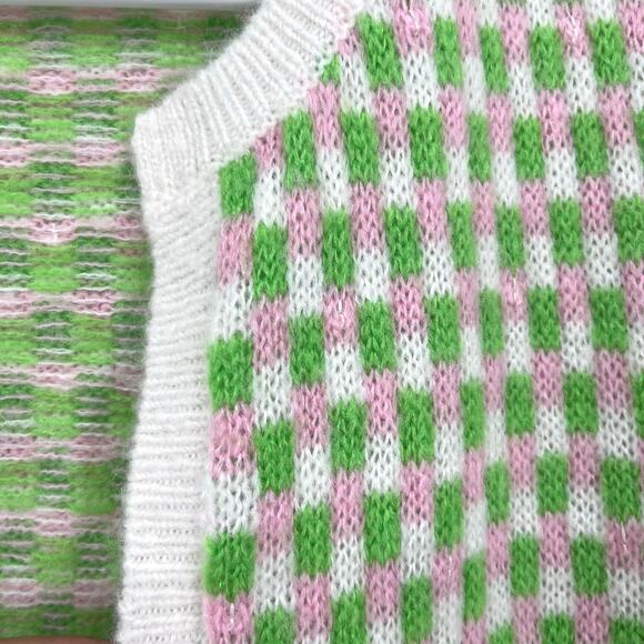 Lilly Pulitzer Viera Sweater Set Pink Green White Check Clear Sequin Women's Med - Picture 3 of 11